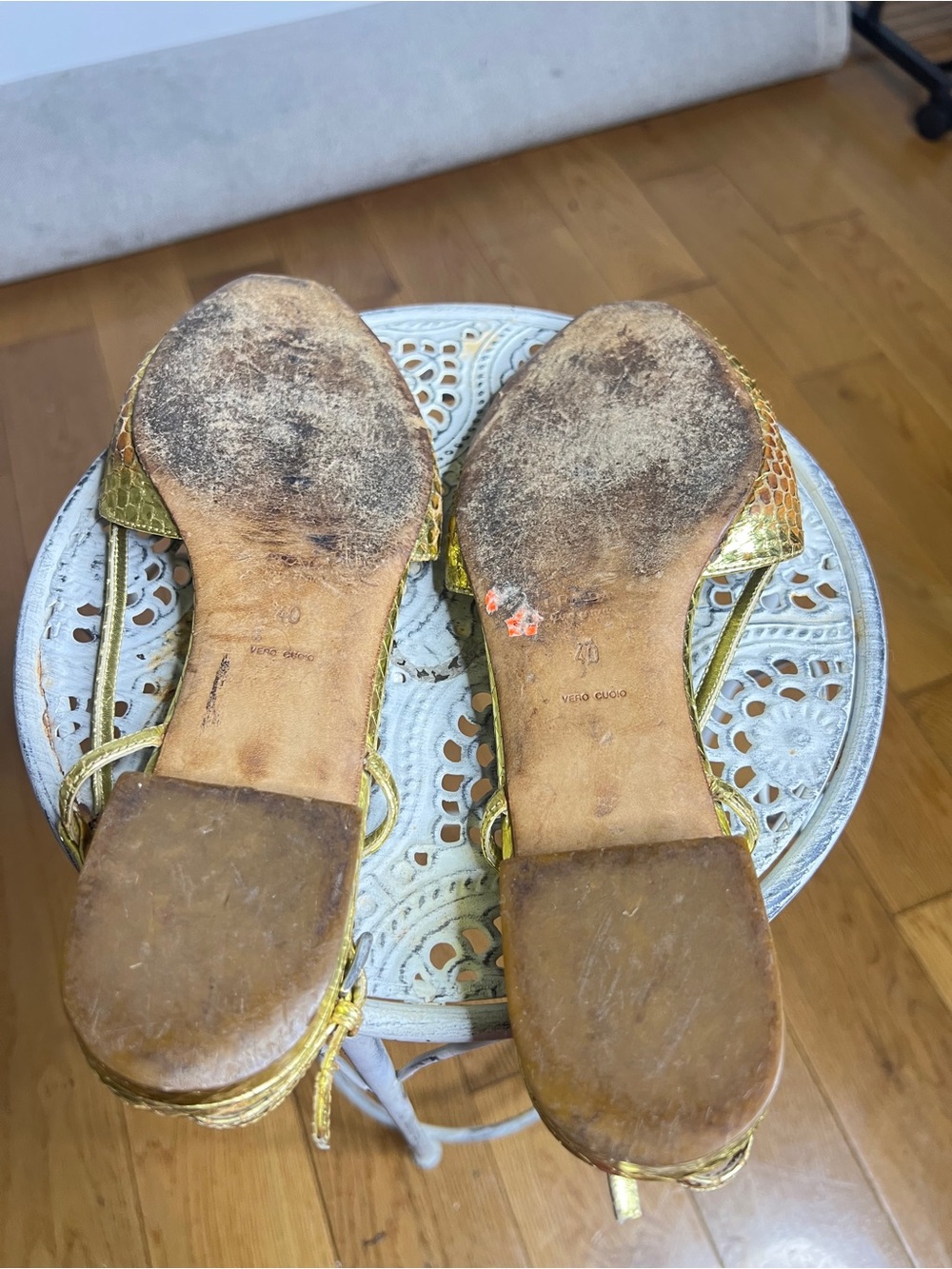 Prada Gold Metallic Snakeskin Slingback Sandals - Picture 7 of 8